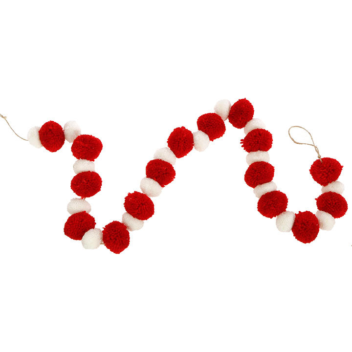 Red & White Pom Pom Garland - TheHolidayBarn.com