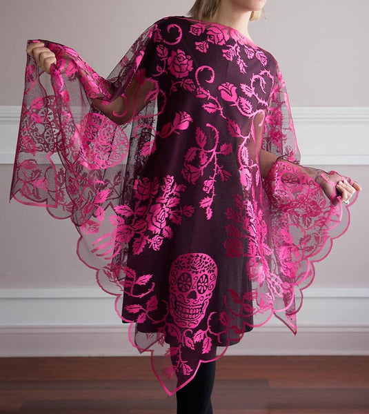 Skull and Roses Pink Poncho with Sugar Skulls | Halloween Costume ...