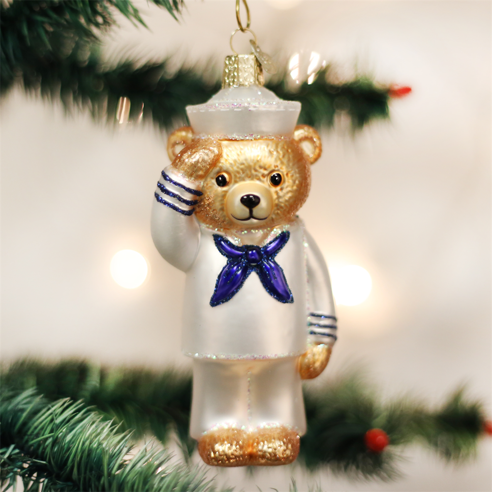 US Navy Bear Ornament | Saluting Teddy | Old World Christmas Ornaments - 0