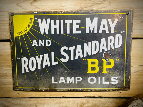 white may and royal standard lamp oil vintage sign