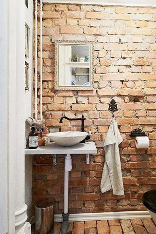 reclaimed bricks in the bathroom