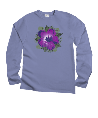 Hibiscus Solo - Lavender Dyed Long Sleeve Crewneck T-Shirt