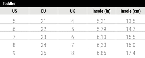 Toddler Size Chart