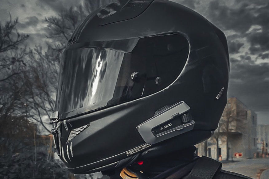 cardo device on black helmet