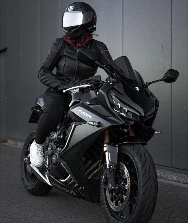 portrait of biker on motorcycle