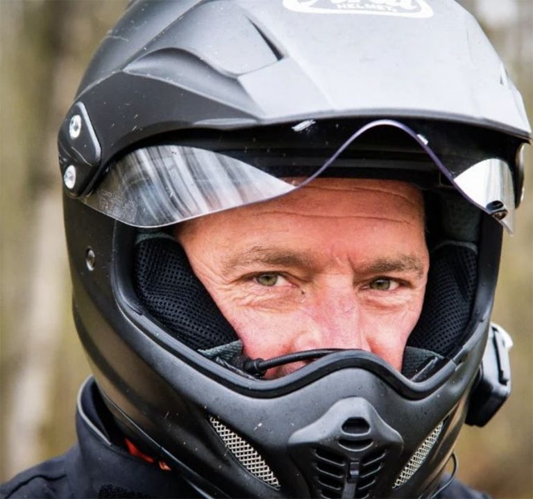portrait of biker wearing helmet