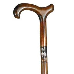 White Derby Handle Walking Cane with Beechwood Wood Shaft and Silver Collar