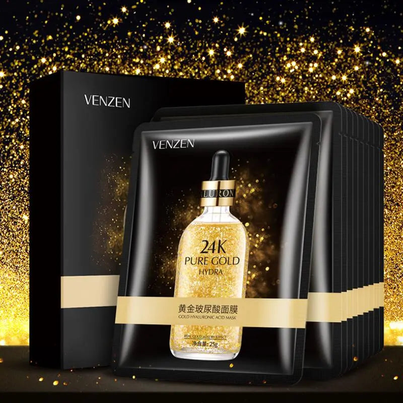 1pc Gold Hyaluronic Acid Facial Mask Moisturizing Hydrating Smoothing Depth Replenishment Face Skin Care Beauty Dropshipping
