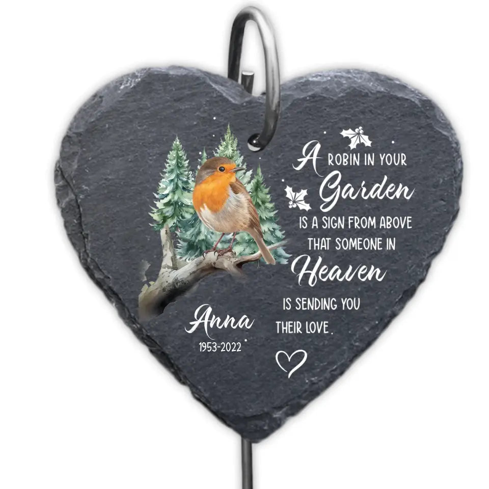A Robin In Your Garden Is A Sign From Above - Personalized Garden Slate With Hook, Memorial Gift, Sympathy Gift - GS69