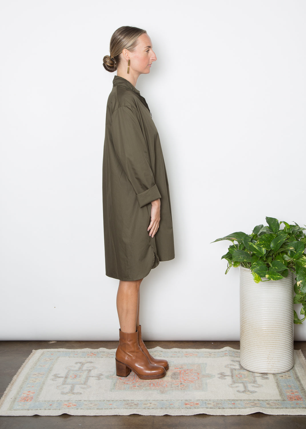 Stacey Dress - Olive Poplin