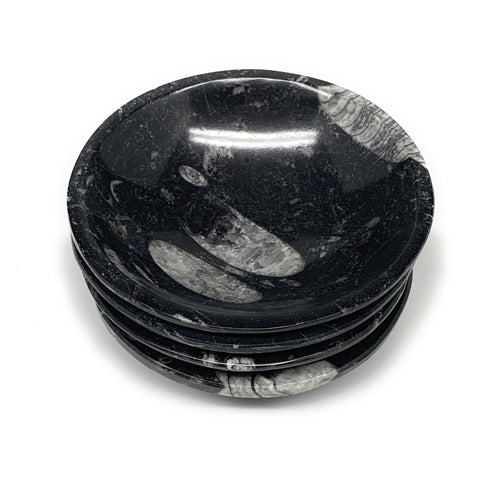 742g, 4pcs, 4.3" Small Fossils Ammonite Orthoceras Bowl Round Shape, B8865