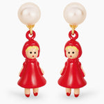 N2 - APBB109 Pearl and Little Red Riding Hood post earrings