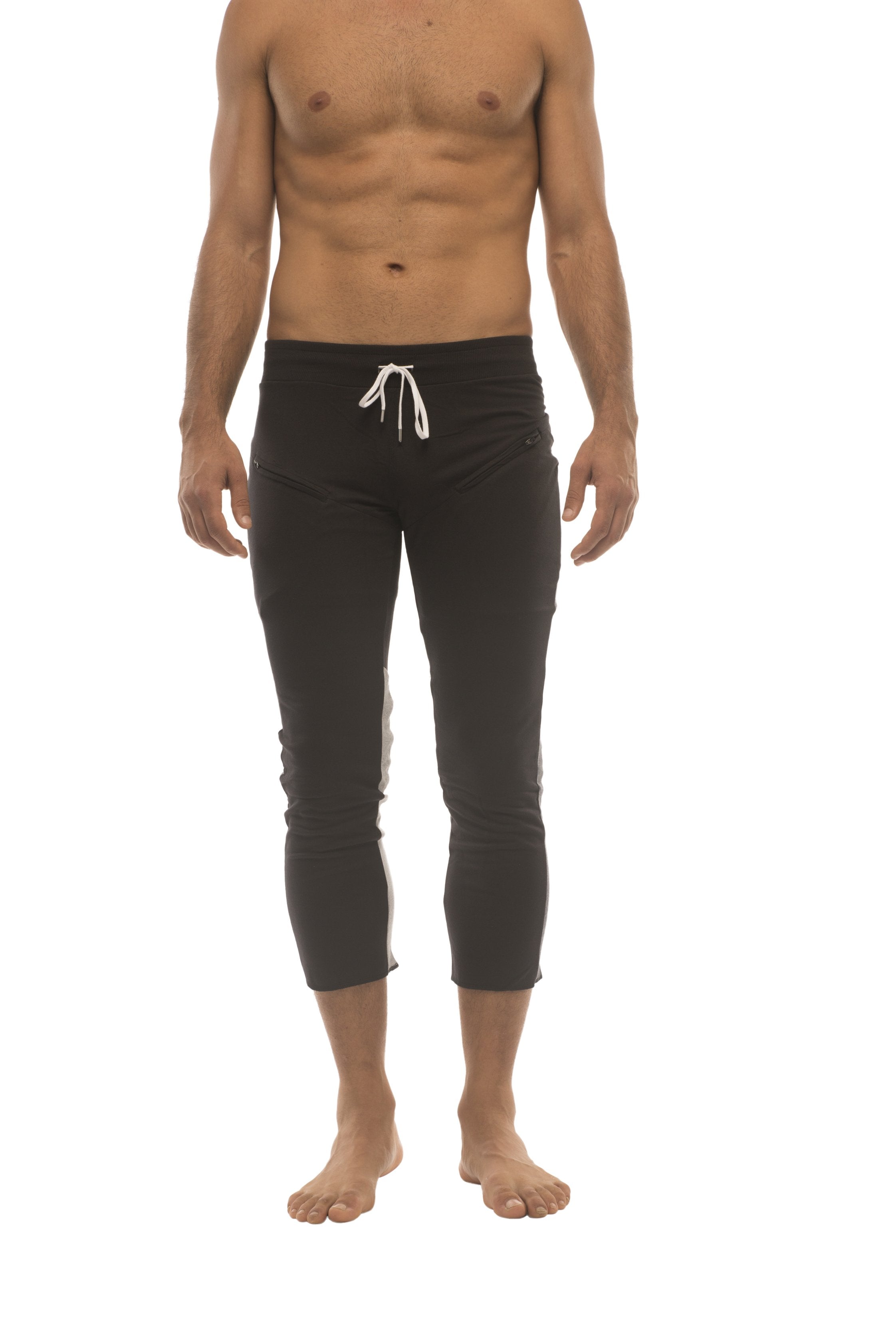 Mens 4/5 Zipper Pocket Capri Yoga Pants (Eggplant w/Black & Charcoal) –  4-rth