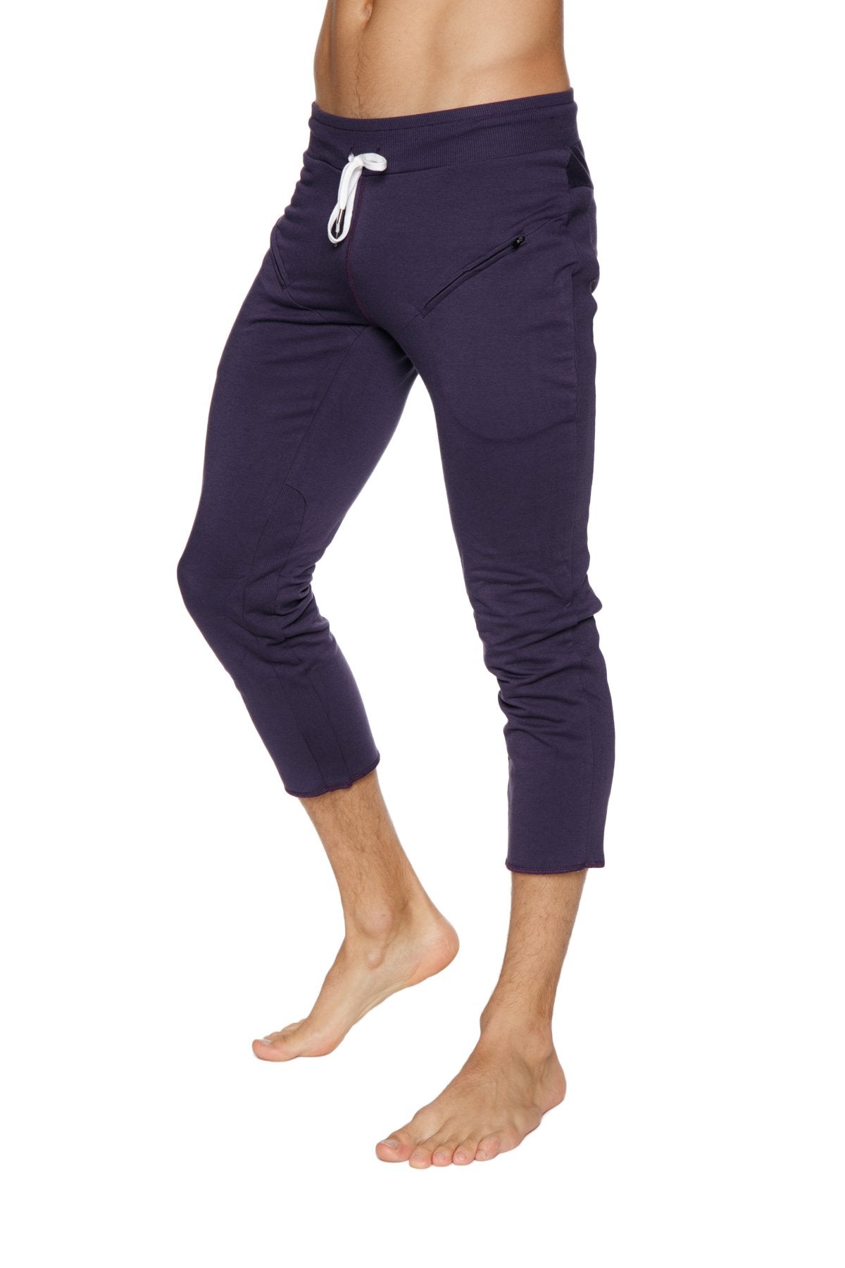 Mens 4/5 Zipper Pocket Capri Yoga Pants (Eggplant) - 4-rth