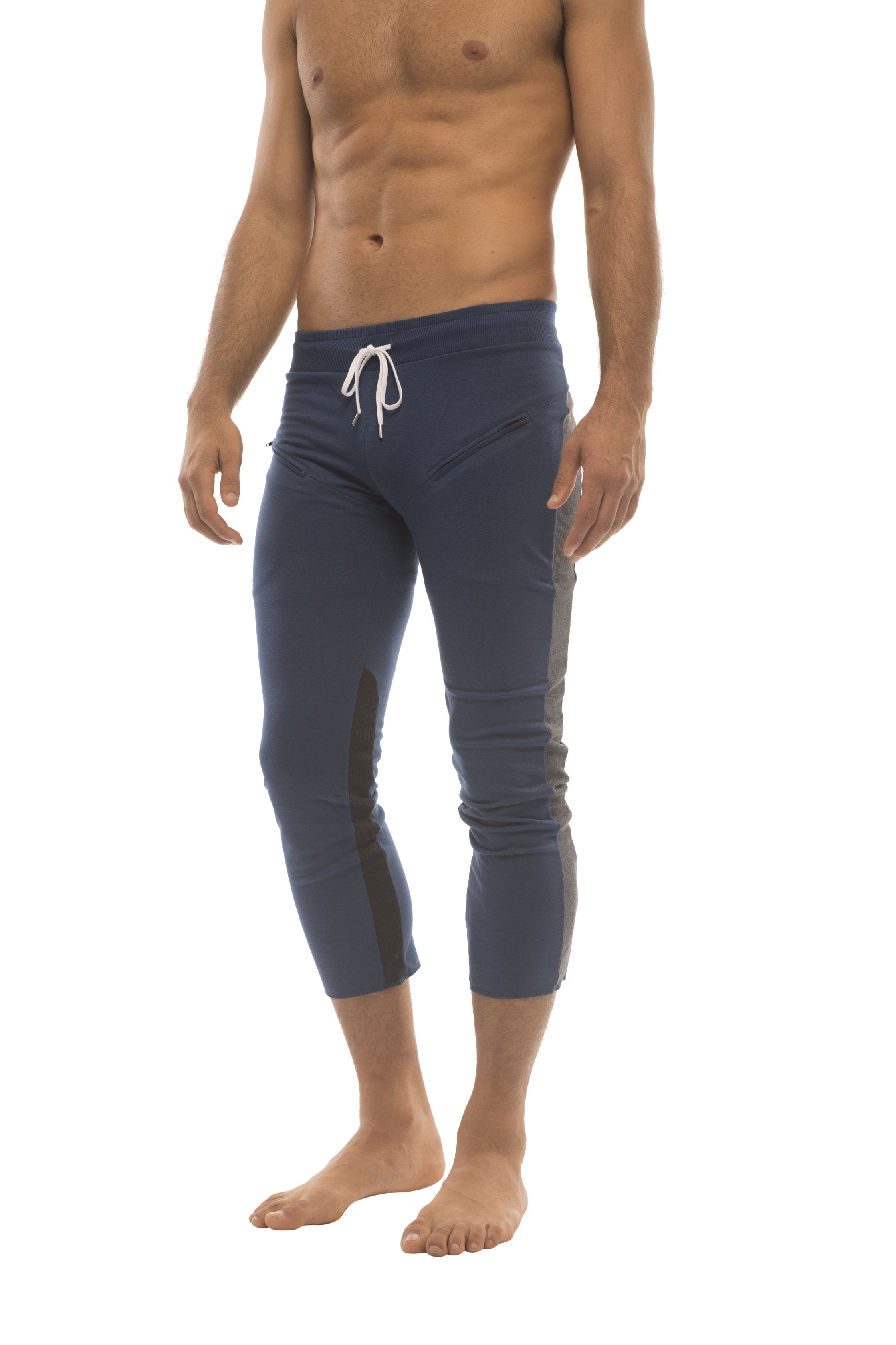 Mens 4/5 Zipper Pocket Capri Yoga Pants (Royal w/Charcoal & Black) - 4-rth