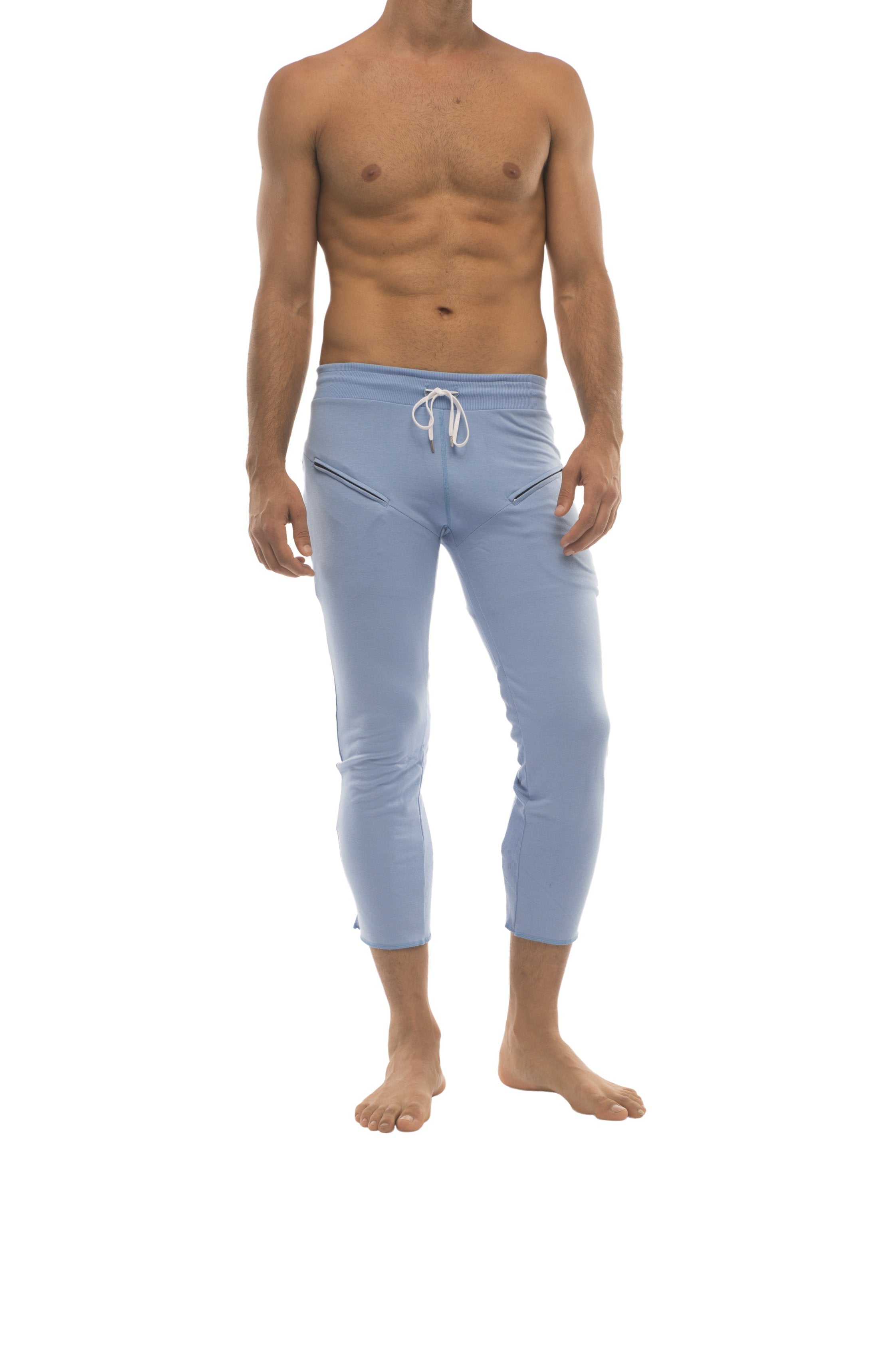 Mens 4/5 Zipper Pocket Capri Yoga Pants (Solid Black)