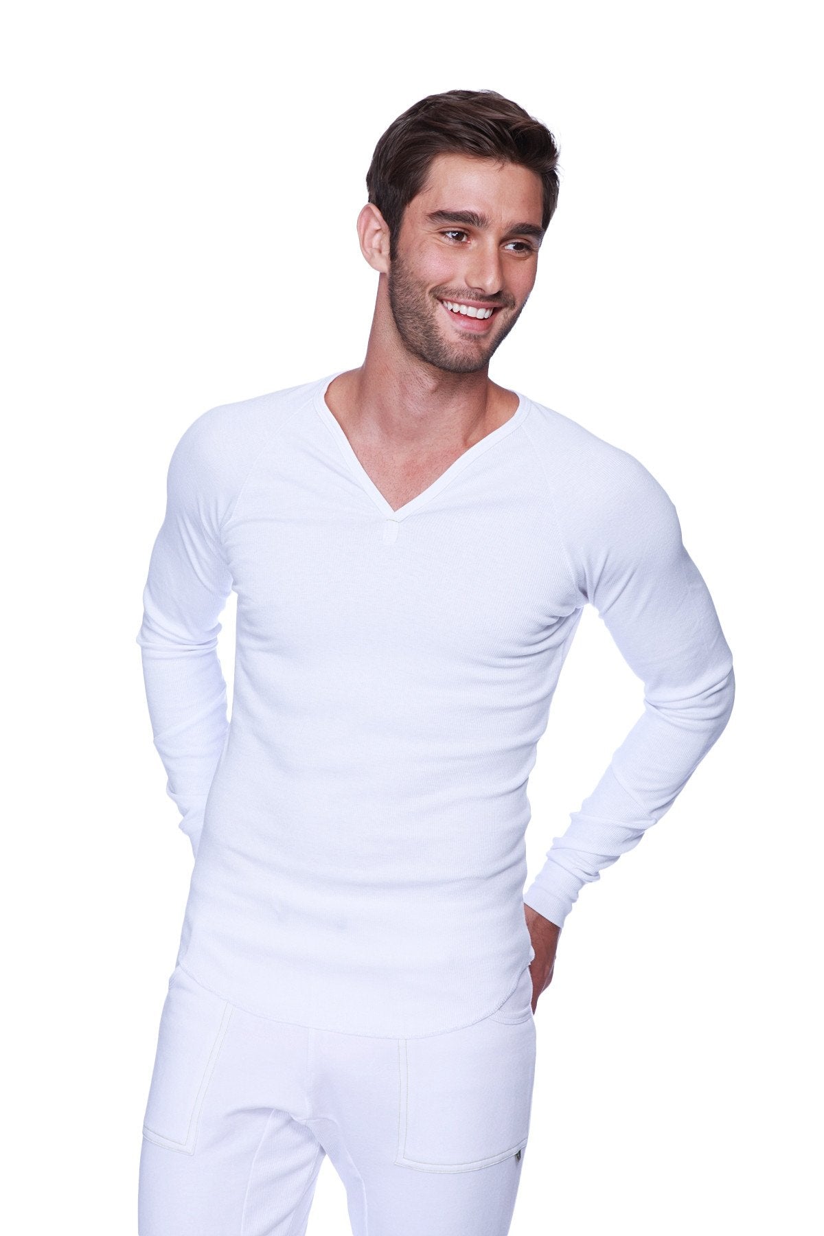 Thermal V-Neck Long Sleeve (White) - 4-rth