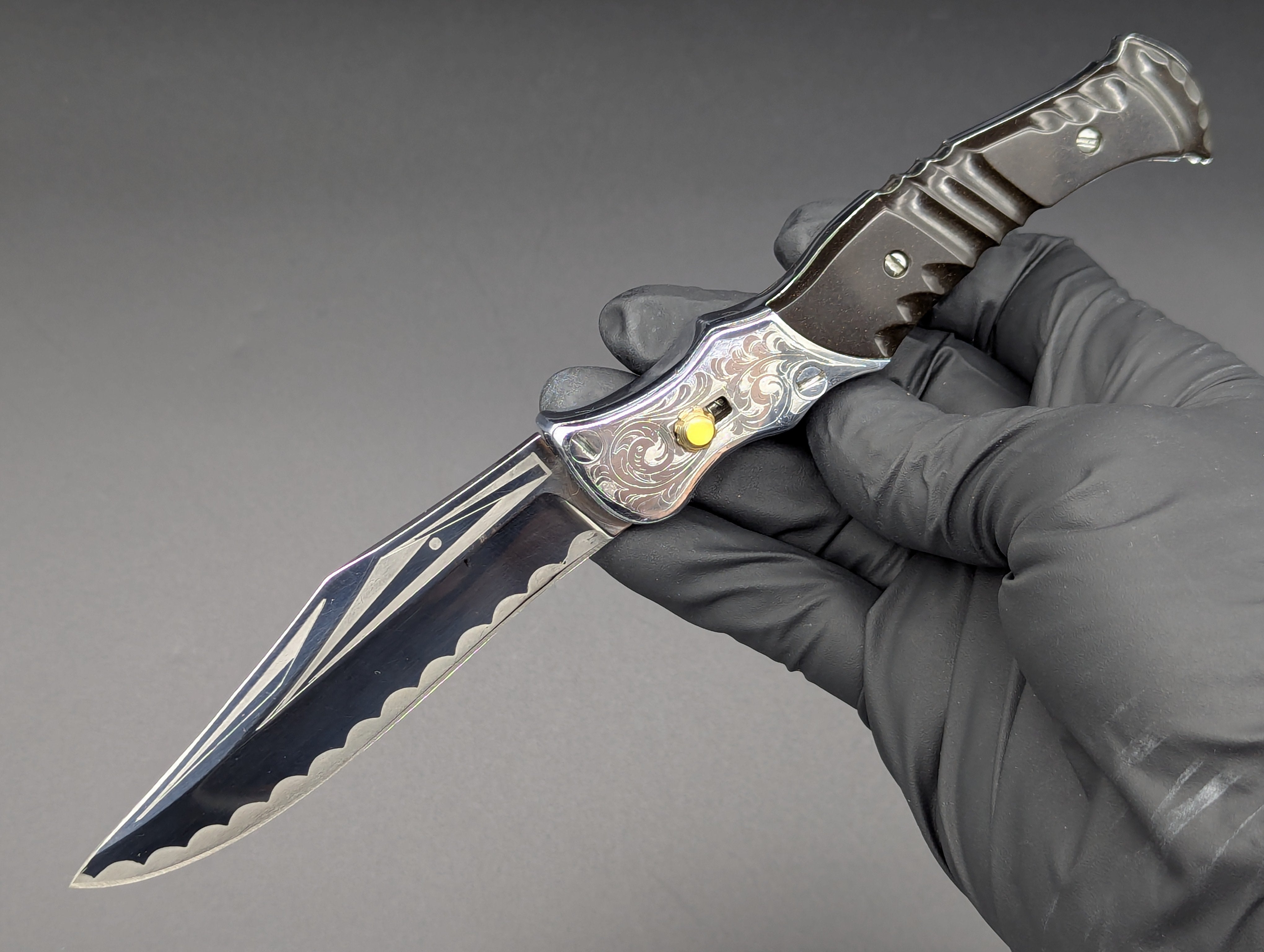 80's Soviet Era Russian Prison Switchblade Knife Brown Etched