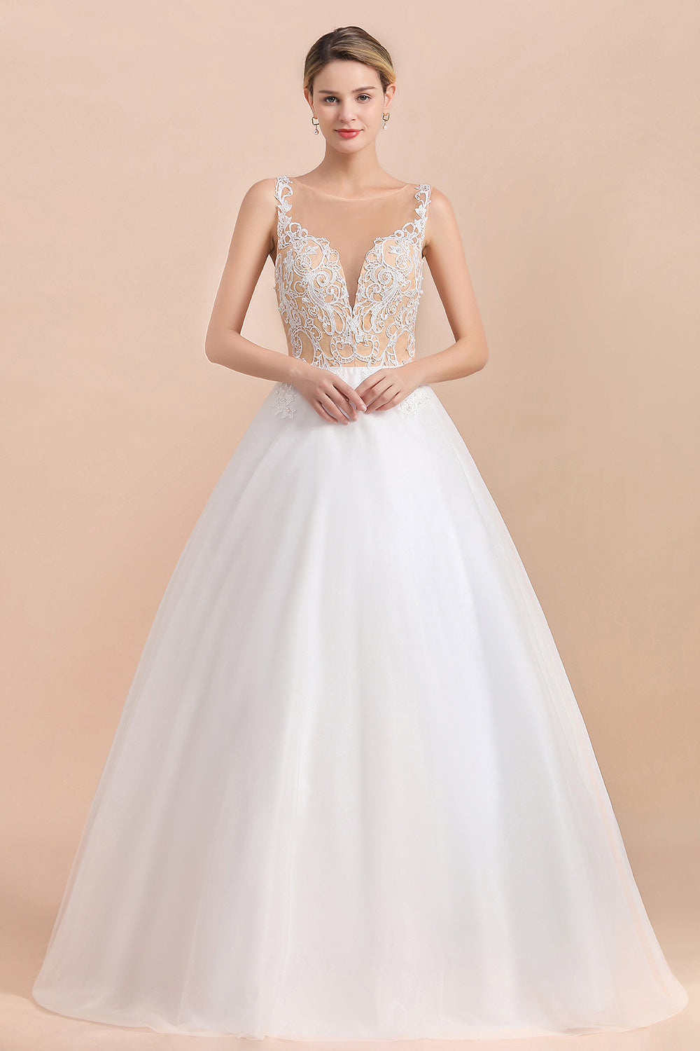 Gorgeous Ivory V Neck Layers Lace Applique Tulle Bridal Wedding Dress –  Uniquedresss