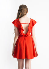 red cape pleated detail skater dress