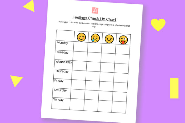 Emotions and feelings check up chart for toddlers and children