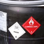 Plastic industrical drum with flammable label