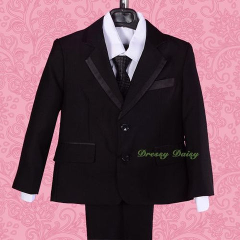 5pcs Set Boys Black Gold FORMAL Tuxedo Suit Vest Wedding Baby Size 18-24m ST015A