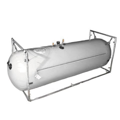 newtowne hyperbraics c4 27" diameter hyperbaric chamber with oxygen concentrator on a white background