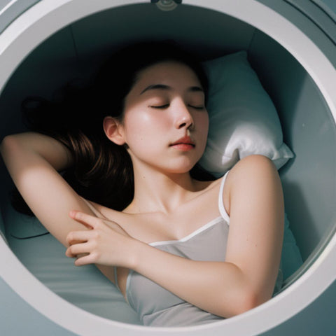 woman asleep inside a hbot chamber