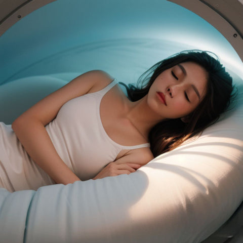woman rests while receiving hyperbaric oxygen