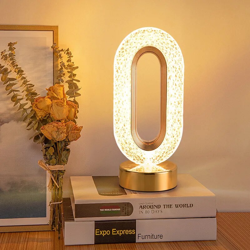 Crystal Table Lamp 3-Way Dimmable Color Touch Control USB Rechargeable Cordless Acrylic Diamond Nightstand Light - Clear
