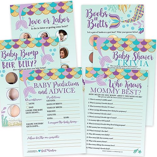 Mermaid Baby Shower Games For Girls - 2 Games Double Sided, 25 Love Or  Labor Baby Shower Game, 25 Boobs Or Baby Butts Game, Girl Baby Shower Games  Funny, Baby Shower Party