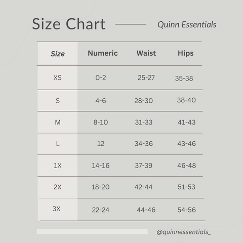 Size Chart – Quinn Essentials