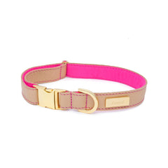 Dog Collar in Soft Champagne Leather with Wool felt - lurril