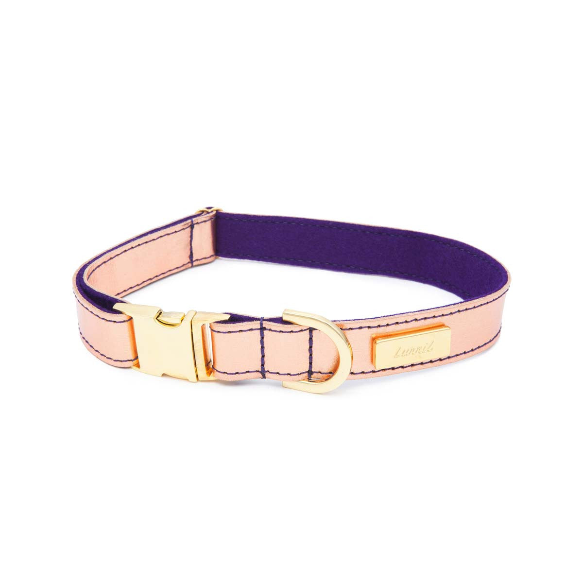 Dog Collar in Soft Rose Gold Leather with Wool felt – lurril