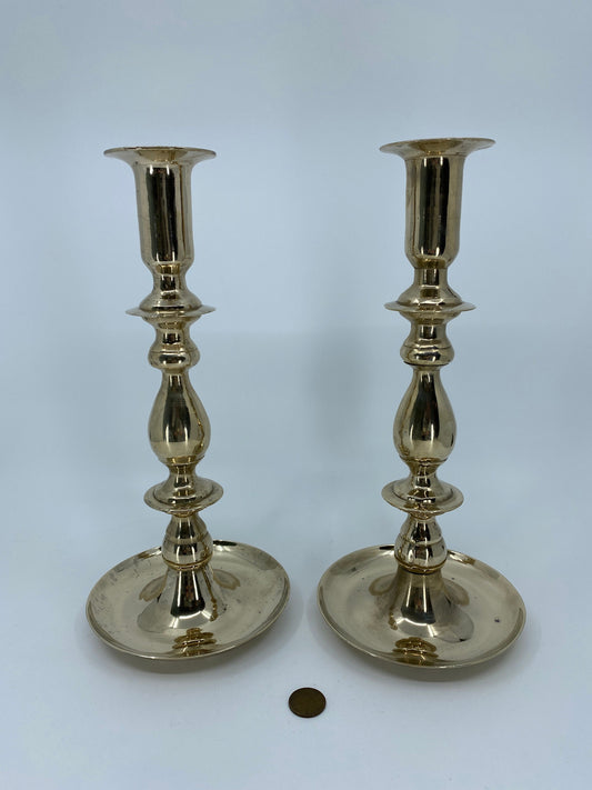 Vintage Brass Candlesticks, Pair of Candle Holders with Glass