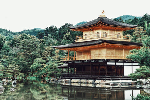 Kinkakuji, or the Golden Pavilion, in Kyoto on a cloudy day