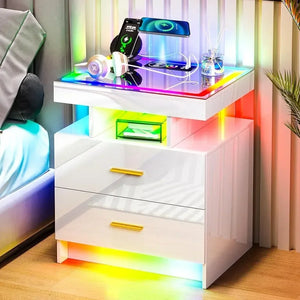 Furniture High Gloss Smart Night Stand With Drawer and RGB Dynamic Lighting - NuBloom Lifestyle