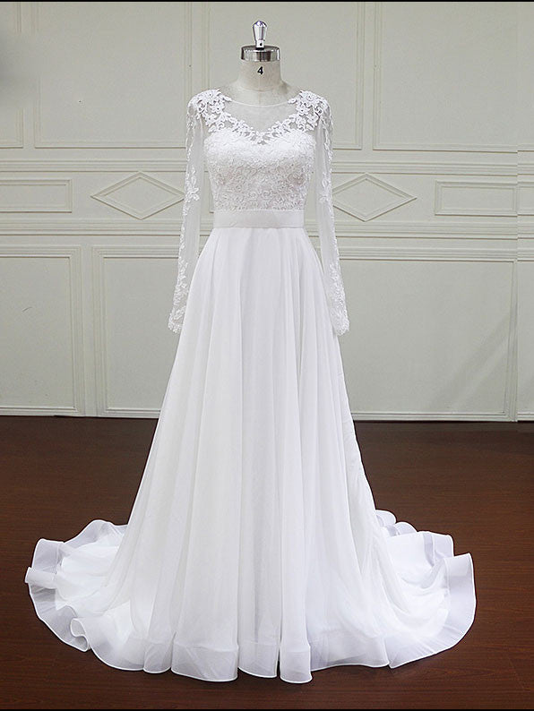 Long Sleeves Lace Wedding Dress with Chiffon Skirt | BB004 ...