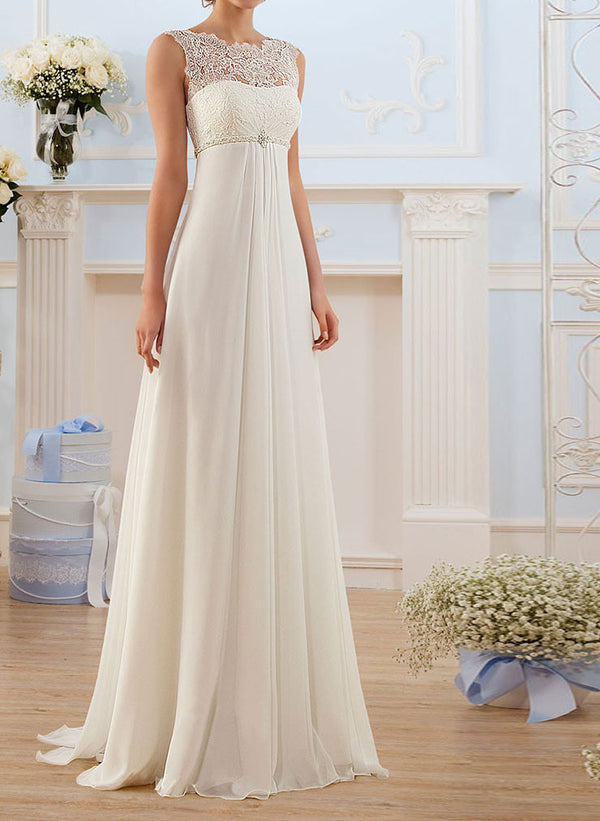 Empire Chiffon Wedding Dress with Chantilly Lace Bodice | BB002 – JoJo Shop