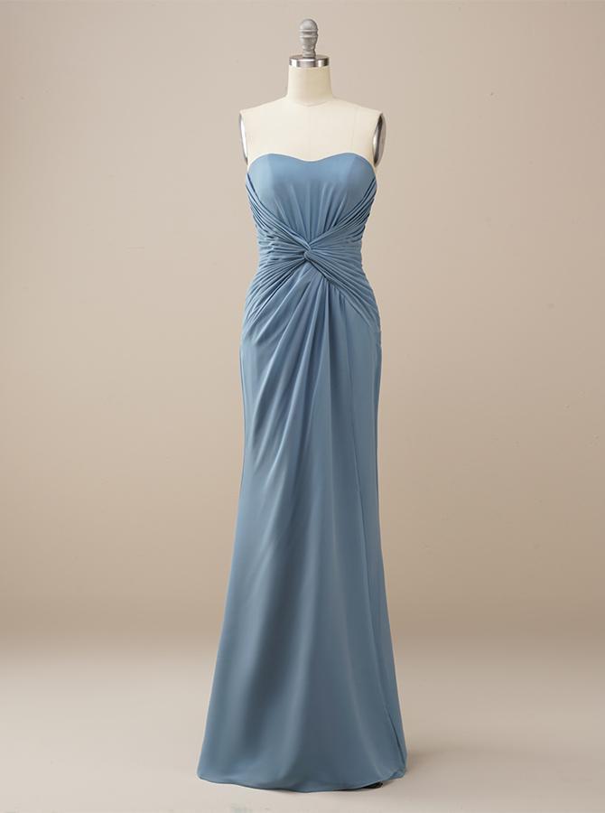 Long Strapless Blue Chiffon Bridesmaid Dress Bm221 Jojo Shop