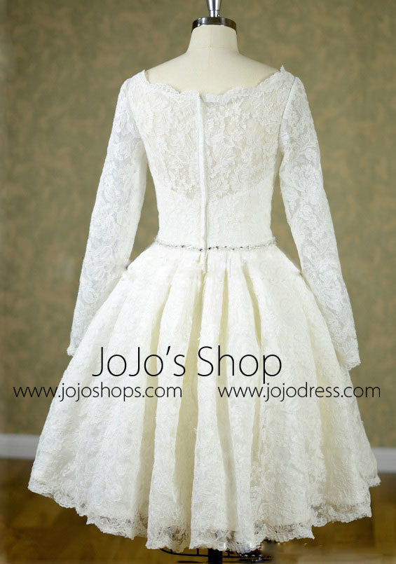 knee length long sleeve wedding dress