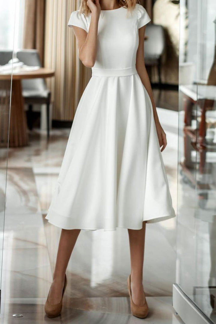 Simple Clean Tea Length Wedding Dress ET3014 – JoJo Shop