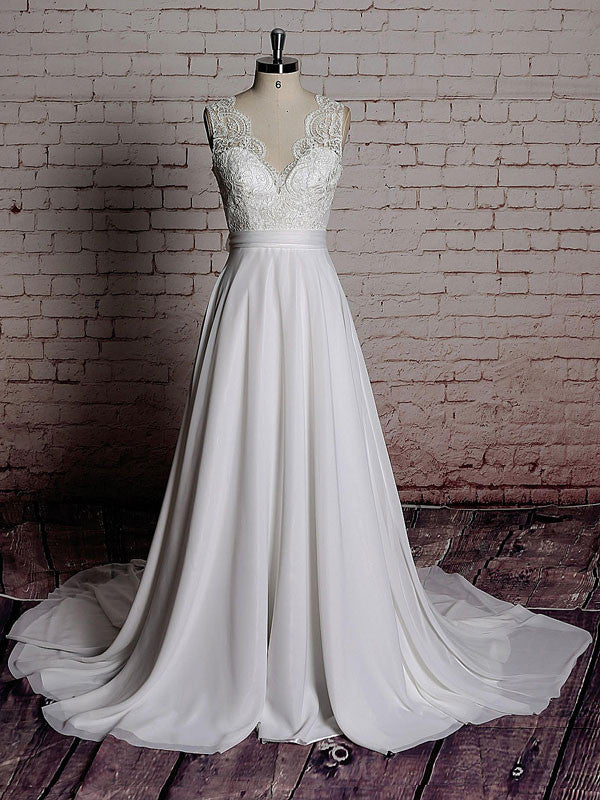 Vintage Lace Chiffon Wedding Dress with 