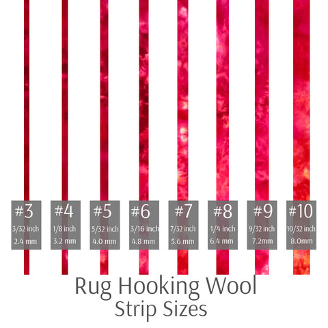 rug hooking wool strip sizes