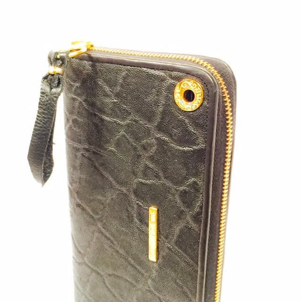 Large Zipper Wallet in Black Elephant Leather - Bill Wall Leather Inc.