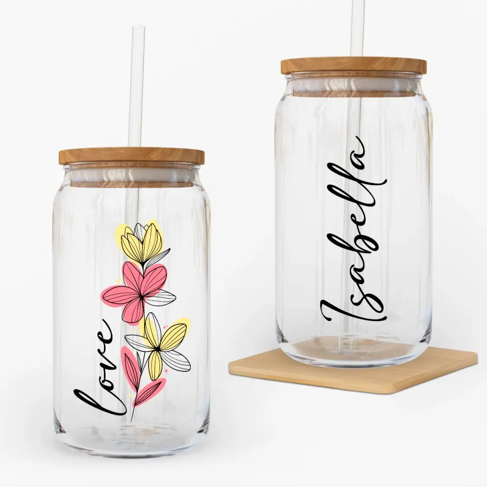 Love Floral - Personalized Glass Tumbler