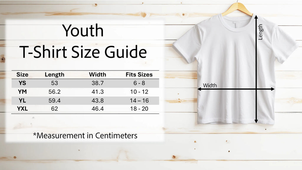 tshirt youth size chart metric