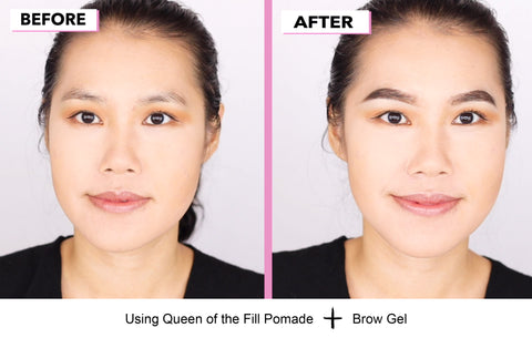 Before and after picture of  Elizabeth Mott brow pomade and gel