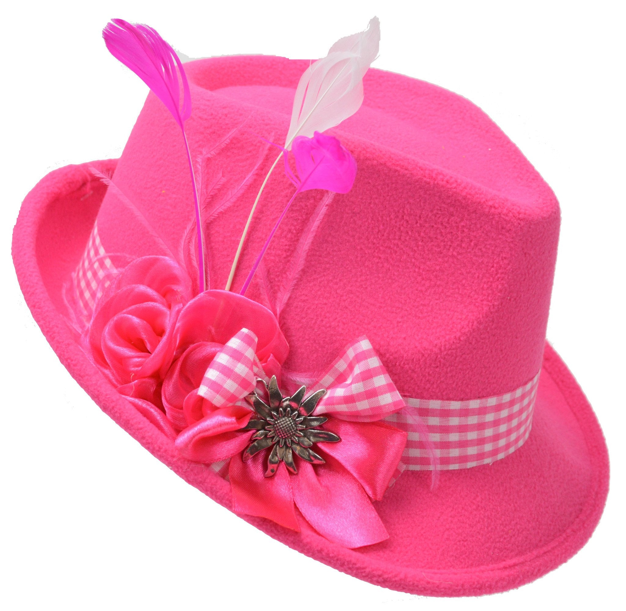 Pink Ladies Edelweiss Hat with Feathers and Ribbons